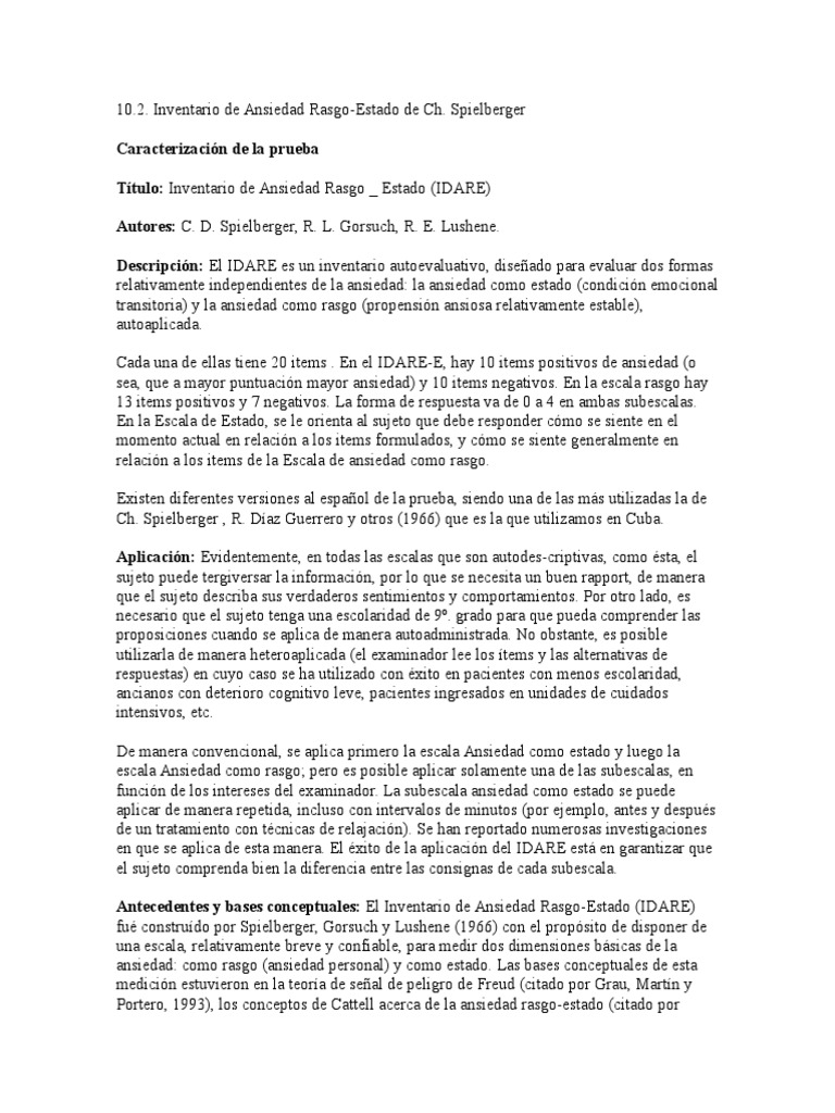idare inventario de ansiedad rasgo estado